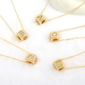 18K Gold Plated Square Pendant with 26 Alphabet Letters and Cubic Zirconia Stones - Stylish Necklace for Women
