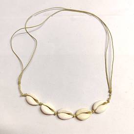 Colliers de perles en coquillages de cauris naturels pour femmes, collier réglable en cordon de coton ciré