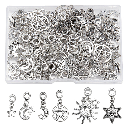 60Pcs 6 Style Tibetan Style Alloy European Dangle Charms, Large Hole Beads, with Iron Findings