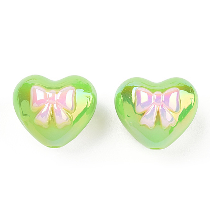 UV Plated Acrylic Beads, Iridescent, Heart and Bowknot