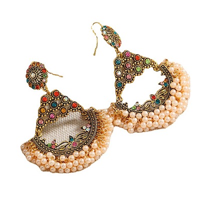 Ethnic style exaggerated Bohemia inlaid colored gemstone bead earrings earrings earrings