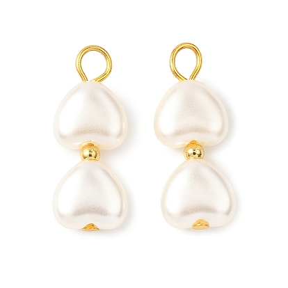 Абс пластмассовые жемчужные подвески, Двойное сердце, с железом