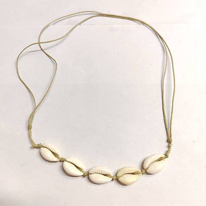 Colliers de perles en coquillages de cauris naturels pour femmes, collier réglable en cordon de coton ciré