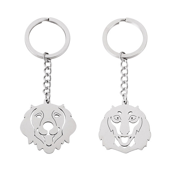 2Pcs 2 Styles 201 Stainless Steel Keychains, Dog, with Split Key Ring
