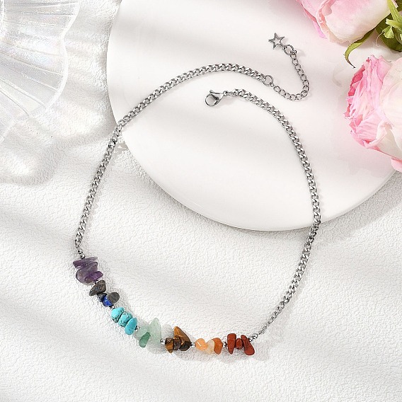 Ожерелья из бисера с кусочками драгоценных камней чакры, с витыми цепями из нержавеющей стали 304