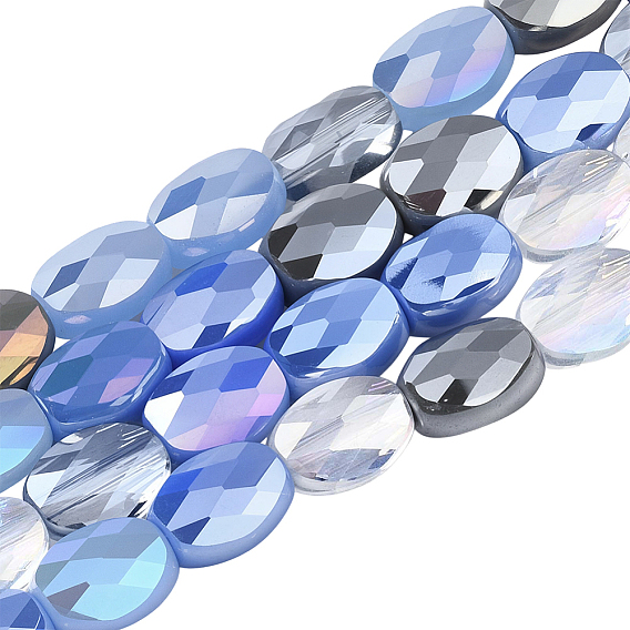 3 пряди гальванические стеклянные бусины пряди, с покрытием AB цвета, граненые, овальные