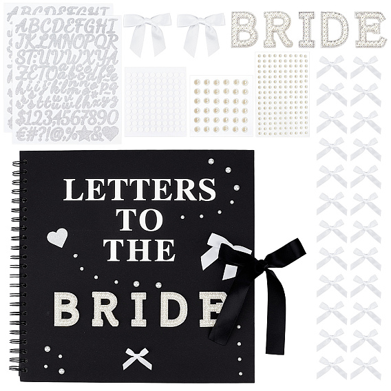 DIY Wedding Photo Album Guestbook Set, include Paper Loose-leaf Notebook, Hotfix Rhinestone, Vinyl & ABS Plastic Stickers, Polyester Bowknot and Acrylic Double-sided Tape