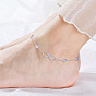 SHEGRACE 925 Sterling Silver Link Anklets, with Grade AAA Cubic Zirconia, Flat Round and Infinity