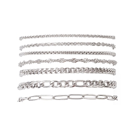 7 шт. 304 цепочки из нержавеющей стали «Фигаро», венецианские цепочки, цепочки «Водяная волна», цепочки-кабели, цепочки-«Роло» и браслеты для женщин
