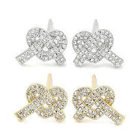 Rack Plating Brass Micro Pave Clear Cubic Zirconia Stud Earrings for Women, Cadmium Free & Lead Free, Long-Lasting Plated, Heart