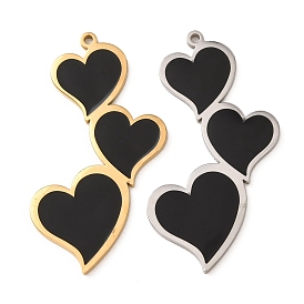 304 Colgantes de acero inoxidable con esmalte negro, encantos del corazón