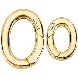 2 шт. 2 стили 925 кольца с пружинным затвором из стерлингового серебра, овал со штампом 925