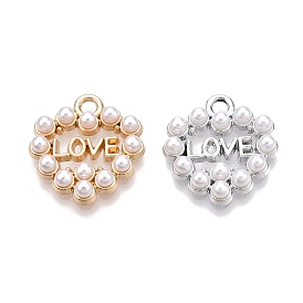 Rack Plating Alloy Pendants, with ABS Plastic Imitation Pearl, Heart with Word Love