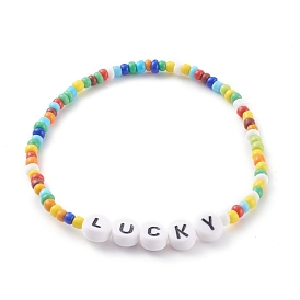 Glass Seed Beads Stretch Bracelets, with Acrylic Letter Beads, Word
