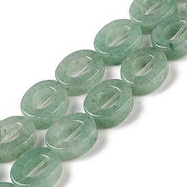 Natural Green Aventurine Beads Strands, Hollow Flat Oval, Number Zero Beads