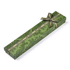 Flower Printed Cardboard Jewelry Necklace Boxes, with Black Sponge, for Jewelry Gift Packaging, Rectangle with Bowknot