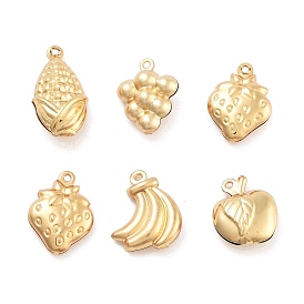 316 Surgical Stainless Steel Pendants, Real 18K Gold Plated, Vegetables and Fruits Series Charm, Corn/Banana/Strawberry