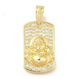 Латунные микро проложить кубического циркония подвески, без свинца и без кадмия, долговечный, прямоугольник с буддийскими талисманами