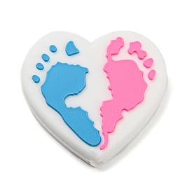 Heart with Footprint Food Grade Eco-Friendly Silicone Focal Beads, Chewing Beads  For Teethers, DIY Nursing Necklaces Making