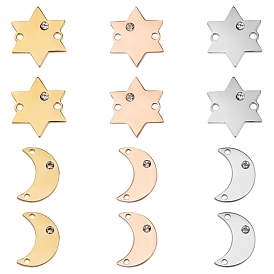 Unicraftale 316 Surgical Stainless Steel Micro Pave Cubic Zirconia Links Connectors, Moon & Star