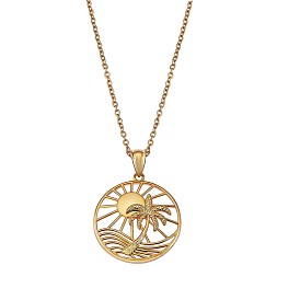 Sun and Coconut Tree Pendant Necklace, Brass Jewelry for Women