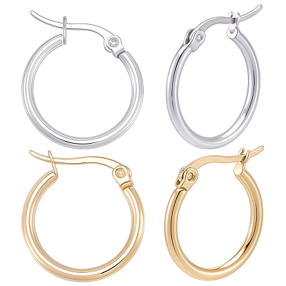 12 Pairs 2 Styles 304 Stainless Steel Hoop Earrings, Hypoallergenic Earrings, Ring