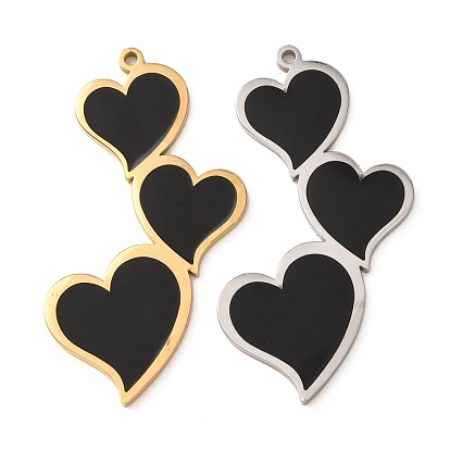 304 Colgantes de acero inoxidable con esmalte negro, encantos del corazón
