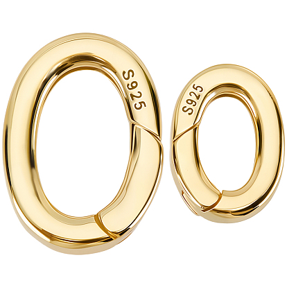 2 шт. 2 стили 925 кольца с пружинным затвором из стерлингового серебра, овал со штампом 925