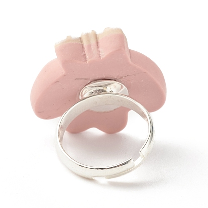 Resin 3D Rabbit Adjustable Ring, Animal Brass Finger Ring for Women