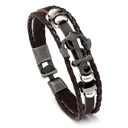 Vintage Nautical Anchor Leather Bracelet for Men, Ethnic Style Personalized Wristband
