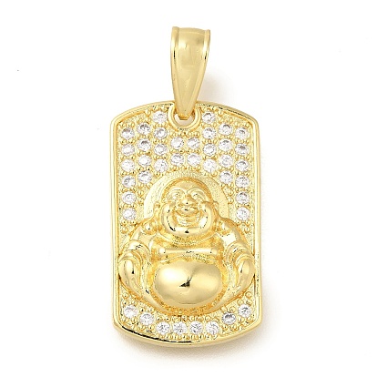 Латунные микро проложить кубического циркония подвески, без свинца и без кадмия, долговечный, прямоугольник с буддийскими талисманами