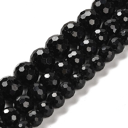 Natural Black Tourmaline Beads Strands, Faceted Round