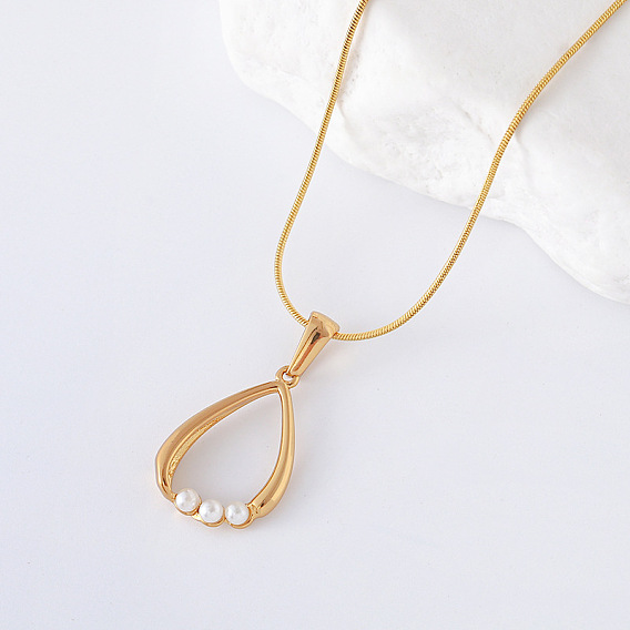 3 шт. европейские ожерелья из нержавеющей стали с имитацией жемчуга в форме слезы для женщин, белые