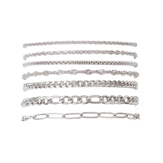 7 шт. 304 цепочки из нержавеющей стали «Фигаро», венецианские цепочки, цепочки «Водяная волна», цепочки-кабели, цепочки-«Роло» и браслеты для женщин