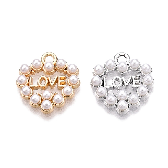 Стойки подвески обшивки сплава, с абс пластмассовой имитационной жемчужиной, сердце со словом "love"