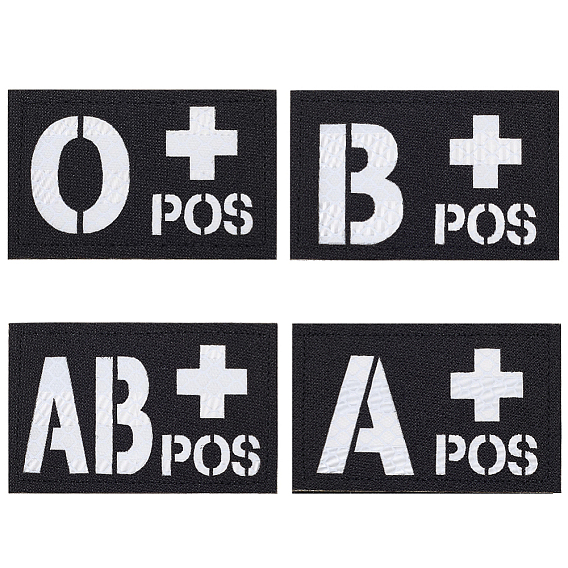 4шт. 4 стили светящаяся ткань Оксфорд положительный бирка для идентификации группы крови, прямоугольные, светится в темноте