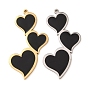 304 Stainless Steel with Black Enamel Pendants, Heart Charms