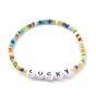 Glass Seed Beads Stretch Bracelets, with Acrylic Letter Beads, Word