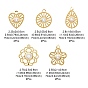 10Pcs 5 Styles Iron Rhinestone Pendants, Golden, Flower & Teardrop & Flat Round & Heart Charms