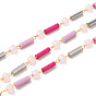 Brass Handmade Beaded Chains, with Glass Beads, with Spool, Unwelded, Real 18K Gold Plated