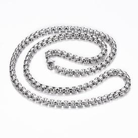 304 Stainless Steel Box Chain Necklaces, with Lobster Clasps