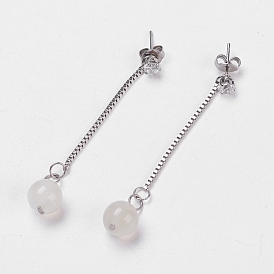 Pendientes de perlas naturales con piedras preciosas, hilo de oreja, con zirconia cúbica y 304 hallazgos de acero inoxidable, cajas de cartón
