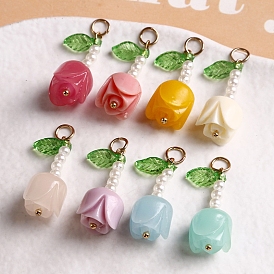 Подвески из смолы, роза, с акриловыми бусинами и золотистой петлей