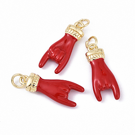 3подвески из латуни с эмалевым покрытием, с целью перехода в кольце, долговечный, без свинца и без кадмия, рок-жест-чары, реальный 18 k позолоченный