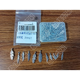 100Pcs 10 Styles Tibetan Style Alloy Pendants, Feather, Cadmium Free & Lead Free