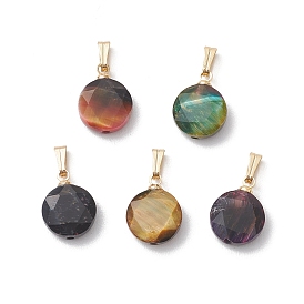 Натуральный тигровый глаз, ограненный шестиугольными гранями, плоские круглые подвески, с латунной поручительств, золотые, смешанные окрашенные и неокрашенные