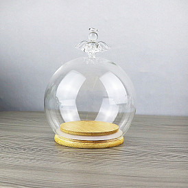 Angel Glass Dome Cover, Decorative Display Case, Cloche Bell Jar Terrarium with Wood Base, for DIY Preserved Flower Gift