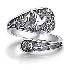 Hummingbird & Sunflower Zinc Alloy Cuff Rings for Women