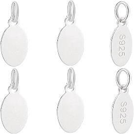 6Pcs 925 Sterling Silver Oval Charms, with S925 Stamp