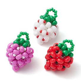 3Pcs 3 Colors Handmade Glass Seed Beads, Loom Pattern, Strawberry Pendants